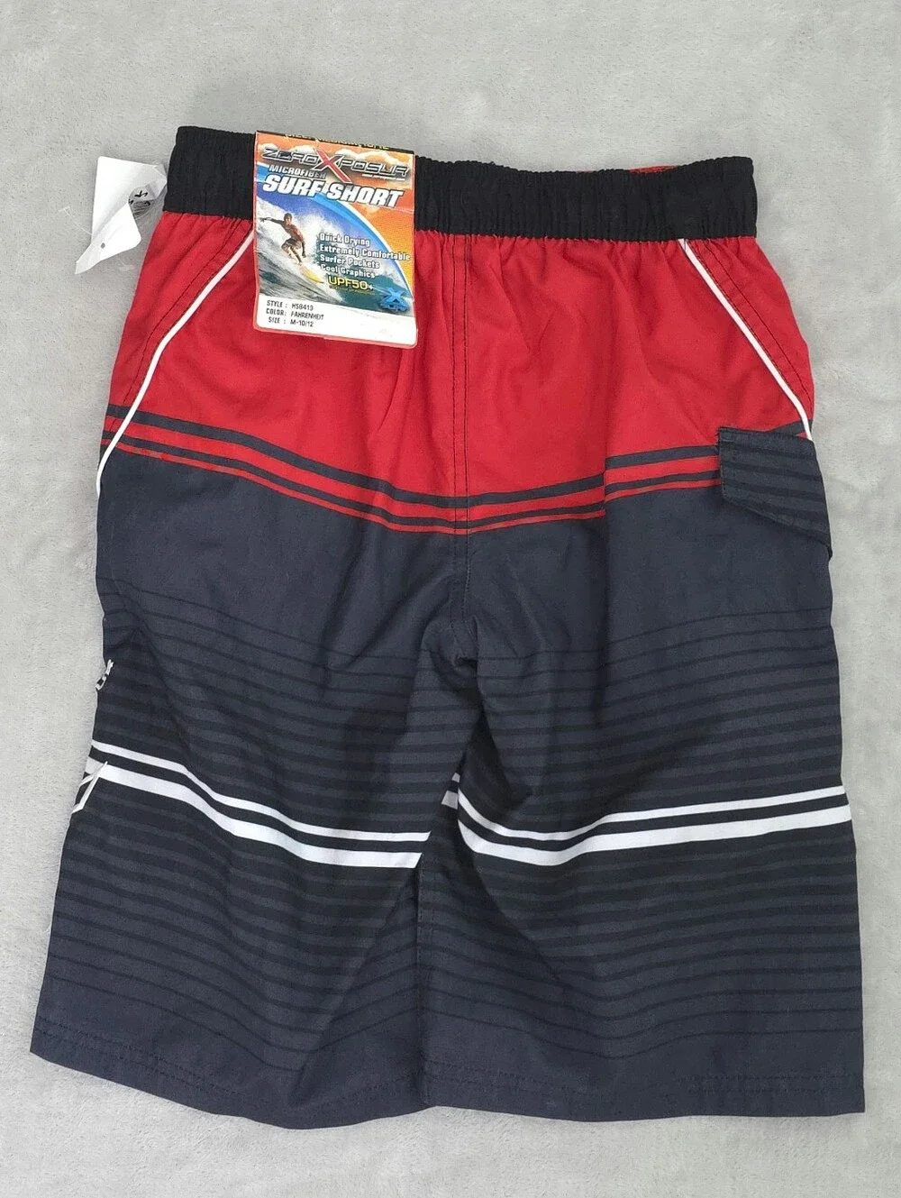 NWT ZeroXposur Boys Board Shorts Swim Trunks Striped Size 10/12 With Goggles